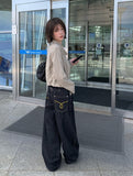 Emil Back Buckle Stitch Raw Denim Wide Pants