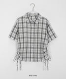 Wook Check Shirring Strap Wrinkle Crop Short Sleeve Shirt