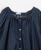 Demins Ribbon Button Denim Short Sleeve Blouse