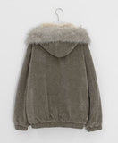 Tiken Herringbone Wool Hood Fur Jacket