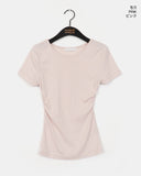 Winkle Side Shirring U-Neck Short Sleeve T-shirt