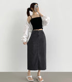 Summer Tencel Cooling Back Slit Span H-Line Denim Skirt