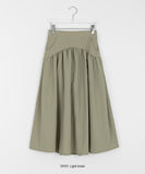 Piru nylon banding shirring long skirt