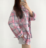 Soft check loose fit long sleeve shirt