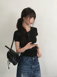 Taron String Side Slit Ribbon Strap Short Sleeve T-Shirt