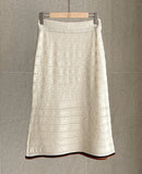 [Knit Two-Piece] Cel Openwork Collar Color Matching Knit Long Skirt