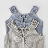 Stripe Pattern Shoulder Banding Off-shoulder Sleeveless Blouse