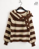 Lambo Stripe Unbalance Button Collar Long Sleeve Knit