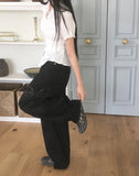 Noyal Ribbon Punching Stitch Wide Pants