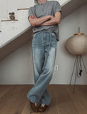 Q's Belted Wide Denim Pants