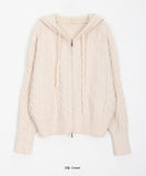 Ricko two-way cable knit hood zip-up cardigan