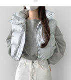 Glossy High Neck Trendy Pom Pom Crop Vest Padding