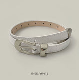 Leather Matte Silver Buckle Belt