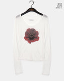 Kiving See-Through U-Neck Cosmos Flower Long Sleeve T-Shirt