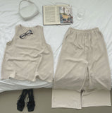 Linen Sleeveless Banding Long Wide Two-Piece Set Vacation Look Summer Outfit