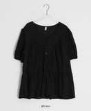 Munil Stripe V-Neck Half Button Blouse