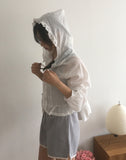 Dinte Lace Frill Hooded Shirt