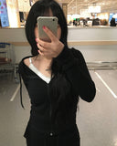 Shutter Ribbed Knit Crop Hood Zip-Up