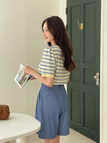 Shushu Short Sleeve Stripe Square Knit