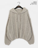 Chalk thick wool avant fit bokashi cable hood knit zip-up
