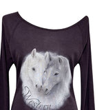 Pony Printing One Shoulder Long Sleeve