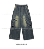 Hard vintage washed cargo denim pants