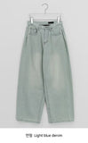 Yanne Brushed Side Pintuck Denim Wide Pants