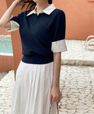 Mailing Layered Color Matching Shirt Zip-up Knit