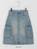Kune cargo string denim midi skirt