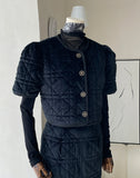 Label Quilted Velvet Puff Jacket