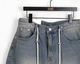 teki string washing wide denim pants