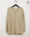 Belky half button henley neck boucle long sleeve knit