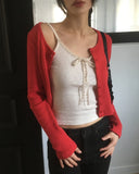 Ponen Cotton Ribbed Crop U-Neck Cardigan