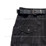 Starry Washed Cargo Denim Skirt Pants (+Belt Set)