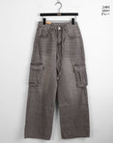 Turbine Strap Cargo Pocket Washing Denim Long Wide Pants