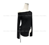 NP Slit Strap Unbalance Shoulder Long Sleeve