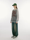 Raglan Two-Tone Knit Pullover