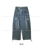 Folding pocket curved damage denim pants