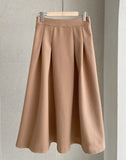 Cashew Nut Pin-Tuck Flared Long Skirt
