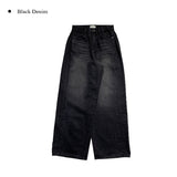 Ile black blue pleated denim pants