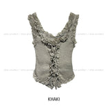 Rieti lace diagonal button crop sleeveless