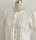 Ser Embossed Round Pearl Puff Blouse