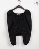 Ruson Puff Ribbon Shirred Square Neck Long Sleeve Blouse