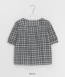 Igets Square Neck Check Short Sleeve Blouse