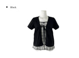 [Fake Layered] Devin Check Frill Layered Blouse