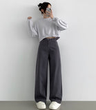 Hidden Banding Mute Color Long Wide Cotton Pants