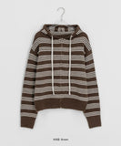 Feltenden Stripe Knit Hood Zip-Up Cardigan