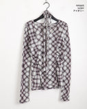 [Scarp set] Feld Checkered See-through Shirring Long Sleeve T-shirt