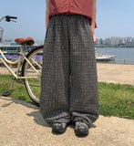 [BAONHAUS] Revish Summer Seersucker Check Banding Wide Pants