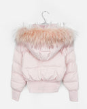 Eru Shibori fur hooded zip-up short padding